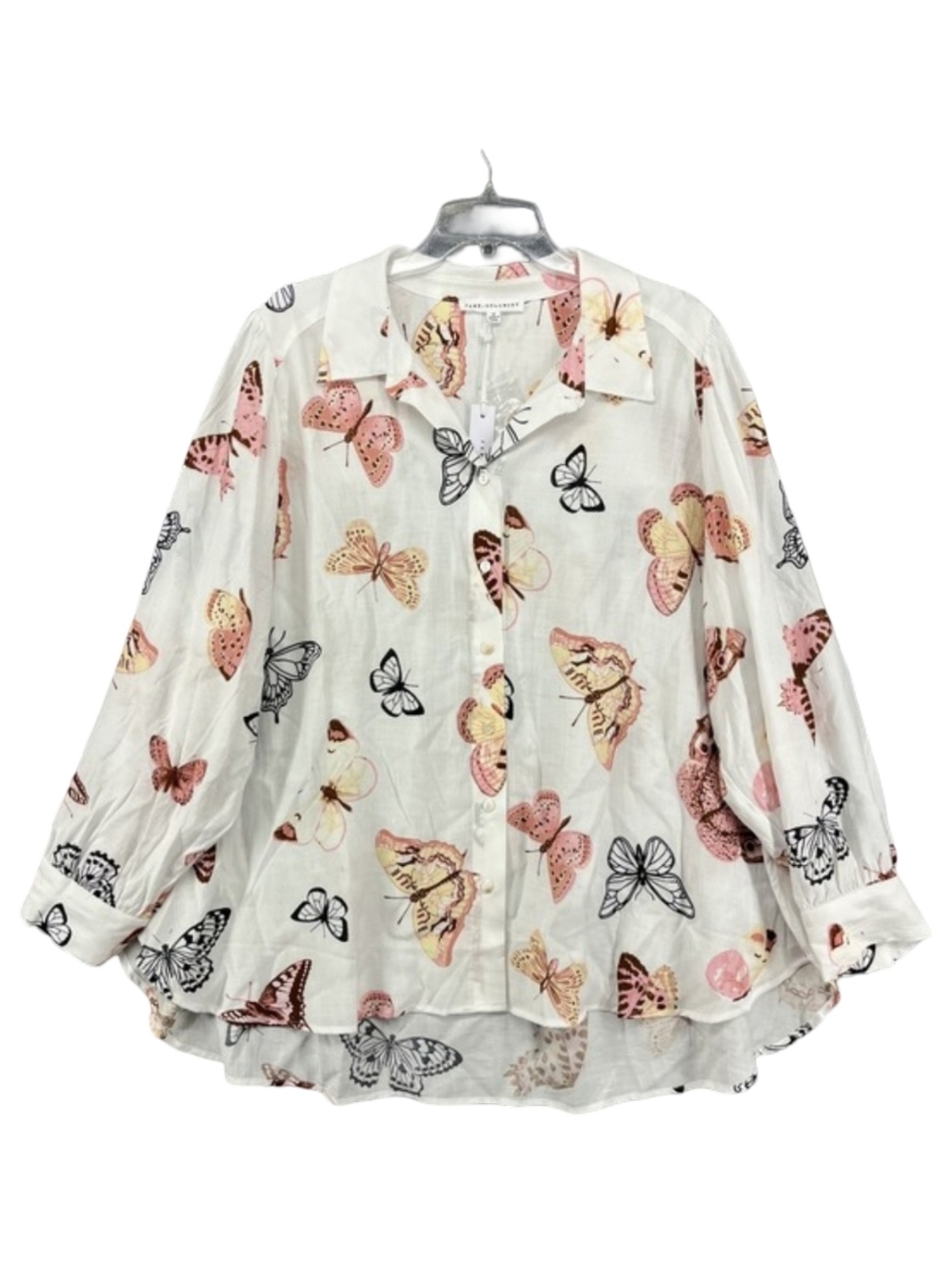 Jane DELANCEY Butterfly Print Button-Front Women's Top Long‎ Sleeve Lightweight